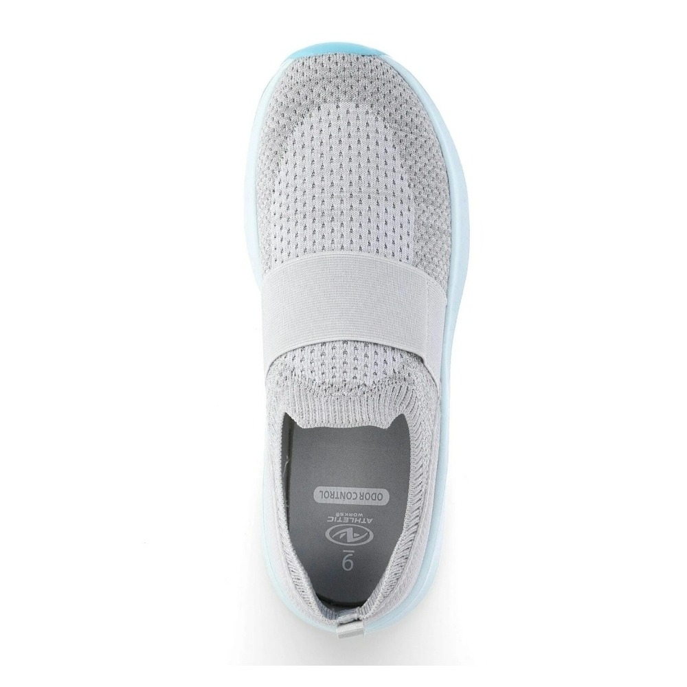 New Athletic Works Womens Slip On Sneakers Gray Aqua Blue Size 9 Odor Control